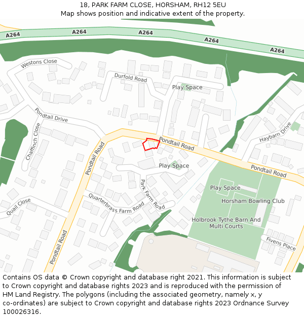 18, PARK FARM CLOSE, HORSHAM, RH12 5EU: Location map and indicative extent of plot