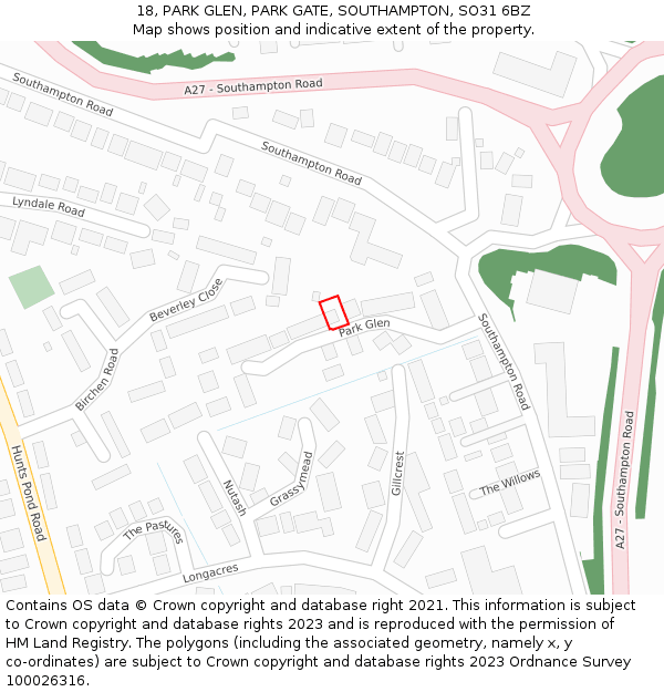 18, PARK GLEN, PARK GATE, SOUTHAMPTON, SO31 6BZ: Location map and indicative extent of plot