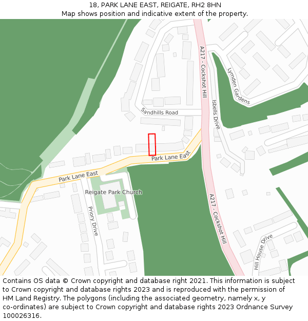 18, PARK LANE EAST, REIGATE, RH2 8HN: Location map and indicative extent of plot