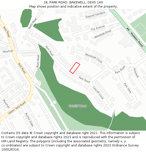 18, PARK ROAD, BAKEWELL, DE45 1AX: Location map and indicative extent of plot