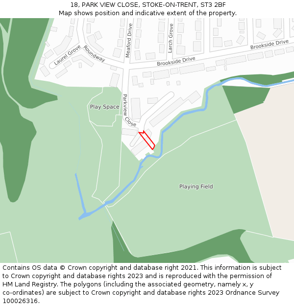 18, PARK VIEW CLOSE, STOKE-ON-TRENT, ST3 2BF: Location map and indicative extent of plot