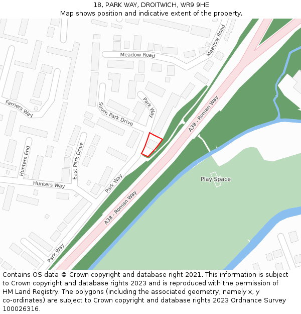 18, PARK WAY, DROITWICH, WR9 9HE: Location map and indicative extent of plot