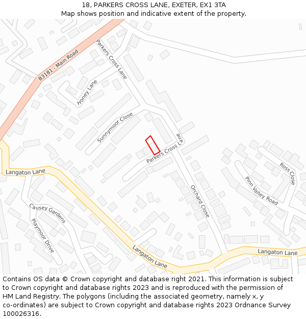 18, PARKERS CROSS LANE, EXETER, EX1 3TA: Location map and indicative extent of plot