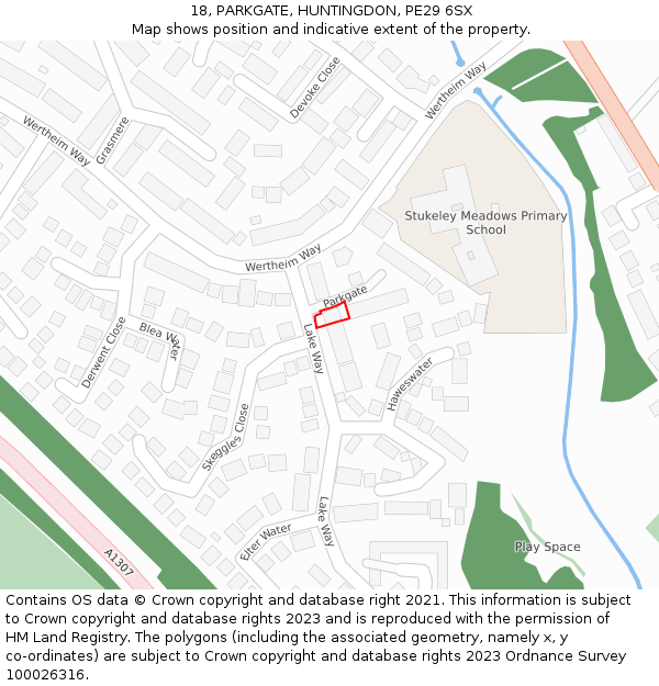 18, PARKGATE, HUNTINGDON, PE29 6SX: Location map and indicative extent of plot