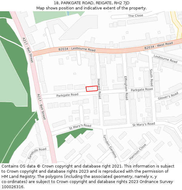 18, PARKGATE ROAD, REIGATE, RH2 7JD: Location map and indicative extent of plot