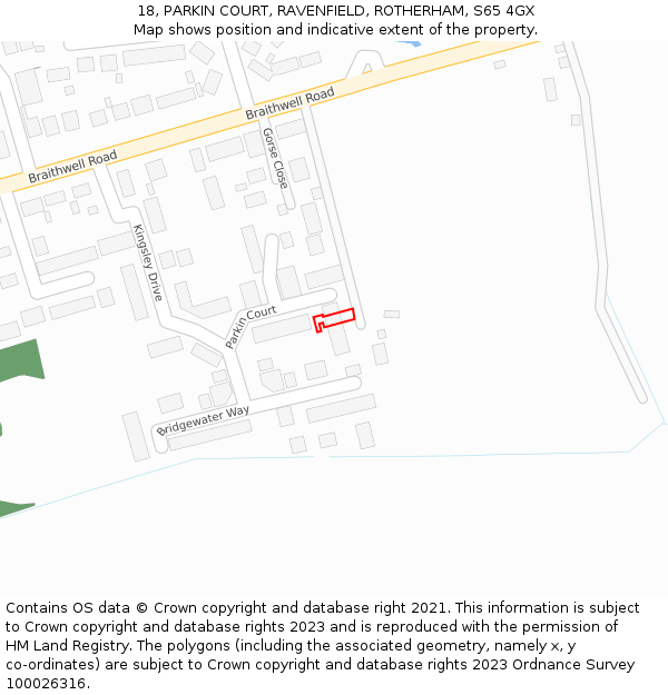 18, PARKIN COURT, RAVENFIELD, ROTHERHAM, S65 4GX: Location map and indicative extent of plot