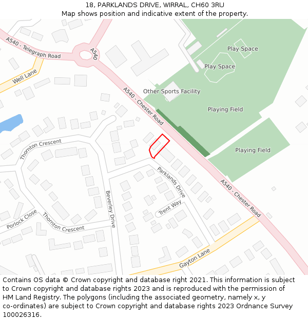 18, PARKLANDS DRIVE, WIRRAL, CH60 3RU: Location map and indicative extent of plot