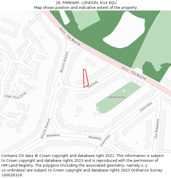 18, PARKWAY, LONDON, N14 6QU: Location map and indicative extent of plot