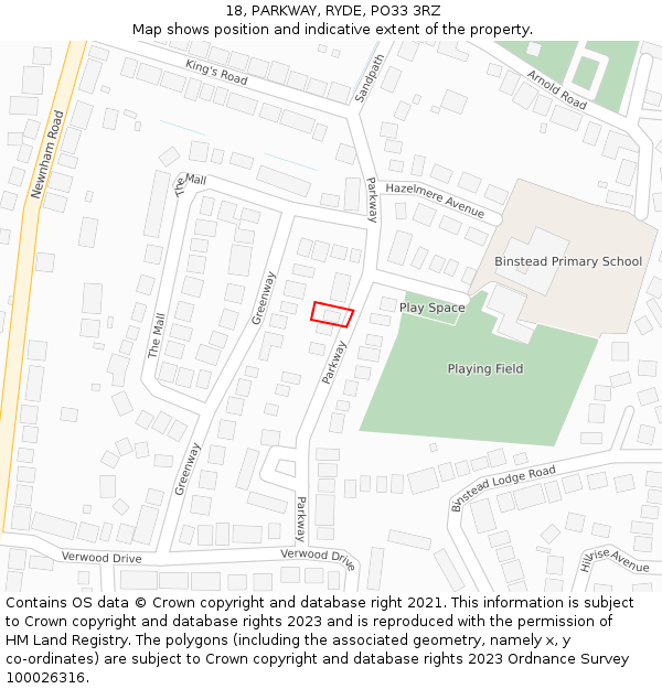 18, PARKWAY, RYDE, PO33 3RZ: Location map and indicative extent of plot