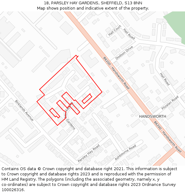 18, PARSLEY HAY GARDENS, SHEFFIELD, S13 8NN: Location map and indicative extent of plot