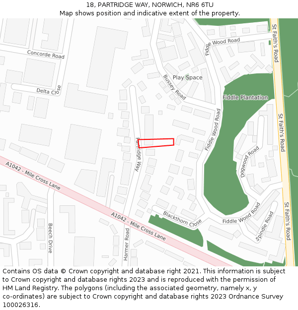 18, PARTRIDGE WAY, NORWICH, NR6 6TU: Location map and indicative extent of plot