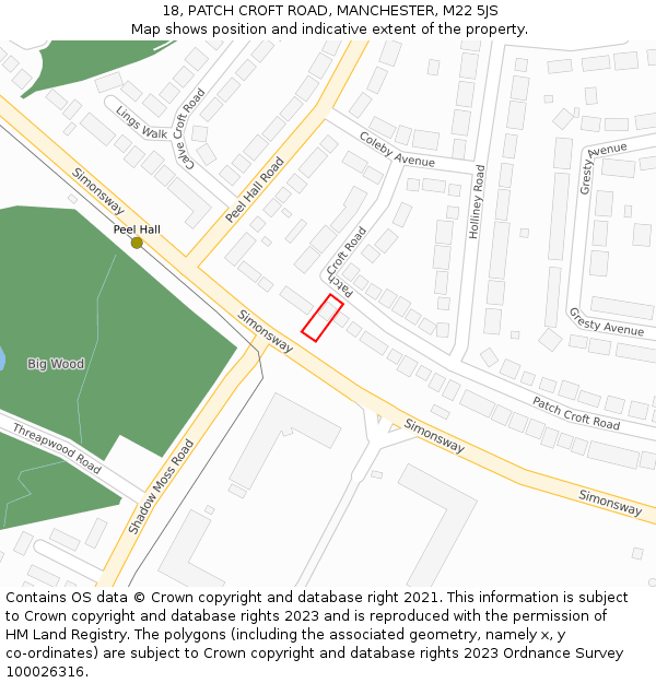 18, PATCH CROFT ROAD, MANCHESTER, M22 5JS: Location map and indicative extent of plot