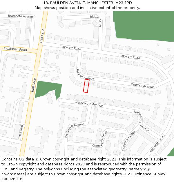18, PAULDEN AVENUE, MANCHESTER, M23 1PD: Location map and indicative extent of plot