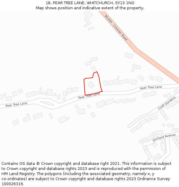 18, PEAR TREE LANE, WHITCHURCH, SY13 1NG: Location map and indicative extent of plot