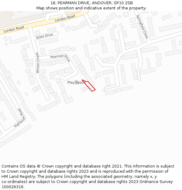 18, PEARMAN DRIVE, ANDOVER, SP10 2SB: Location map and indicative extent of plot