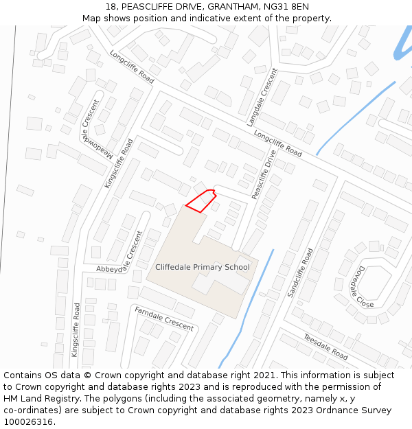 18, PEASCLIFFE DRIVE, GRANTHAM, NG31 8EN: Location map and indicative extent of plot