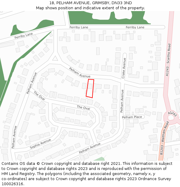 18, PELHAM AVENUE, GRIMSBY, DN33 3ND: Location map and indicative extent of plot