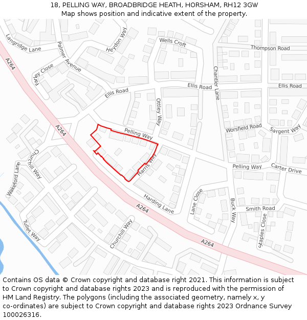 18, PELLING WAY, BROADBRIDGE HEATH, HORSHAM, RH12 3GW: Location map and indicative extent of plot