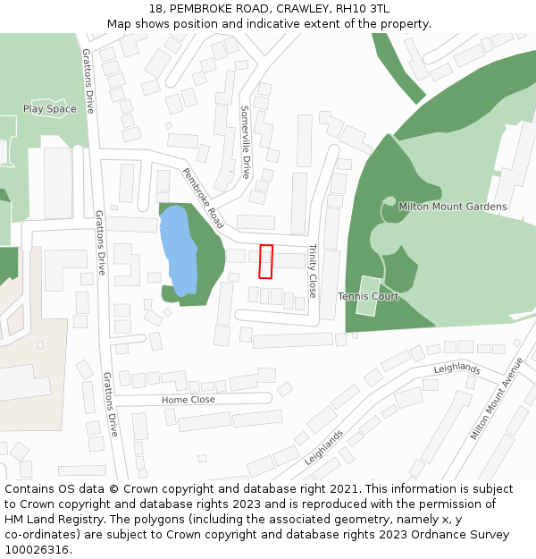18, PEMBROKE ROAD, CRAWLEY, RH10 3TL: Location map and indicative extent of plot