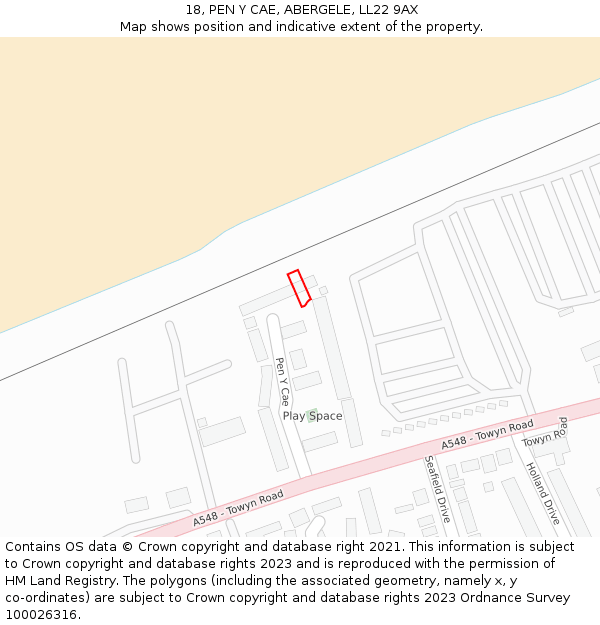 18, PEN Y CAE, ABERGELE, LL22 9AX: Location map and indicative extent of plot