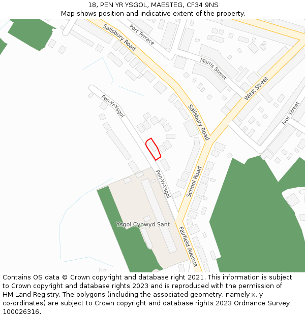 18, PEN YR YSGOL, MAESTEG, CF34 9NS: Location map and indicative extent of plot