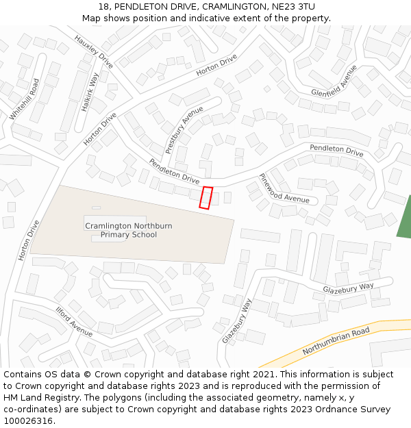 18, PENDLETON DRIVE, CRAMLINGTON, NE23 3TU: Location map and indicative extent of plot