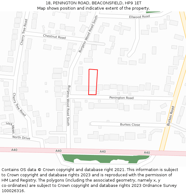 18, PENINGTON ROAD, BEACONSFIELD, HP9 1ET: Location map and indicative extent of plot