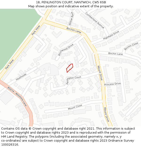 18, PENLINGTON COURT, NANTWICH, CW5 6SB: Location map and indicative extent of plot