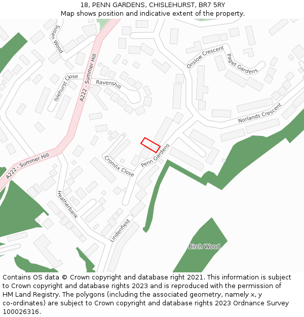 18, PENN GARDENS, CHISLEHURST, BR7 5RY: Location map and indicative extent of plot