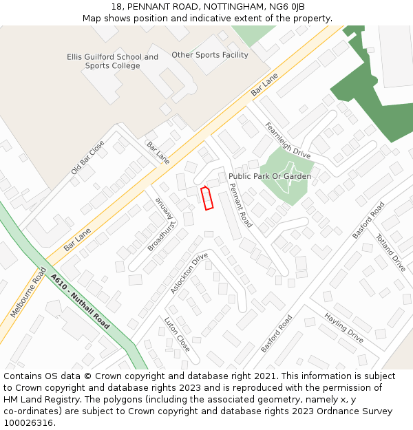 18, PENNANT ROAD, NOTTINGHAM, NG6 0JB: Location map and indicative extent of plot