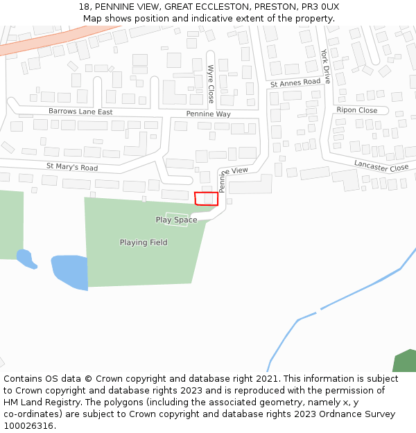 18, PENNINE VIEW, GREAT ECCLESTON, PRESTON, PR3 0UX: Location map and indicative extent of plot