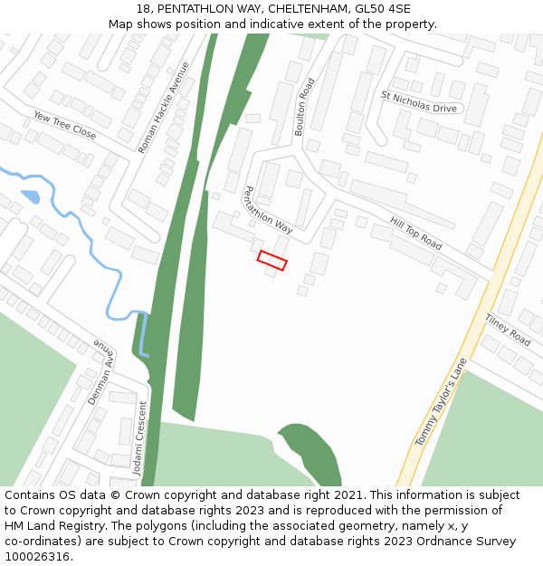 18, PENTATHLON WAY, CHELTENHAM, GL50 4SE: Location map and indicative extent of plot