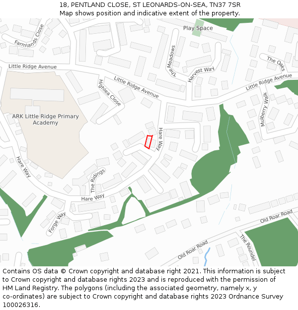 18, PENTLAND CLOSE, ST LEONARDS-ON-SEA, TN37 7SR: Location map and indicative extent of plot