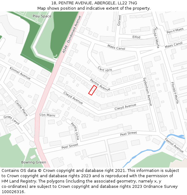 18, PENTRE AVENUE, ABERGELE, LL22 7NG: Location map and indicative extent of plot