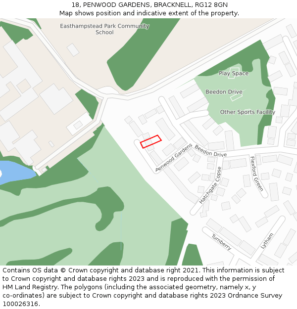 18, PENWOOD GARDENS, BRACKNELL, RG12 8GN: Location map and indicative extent of plot