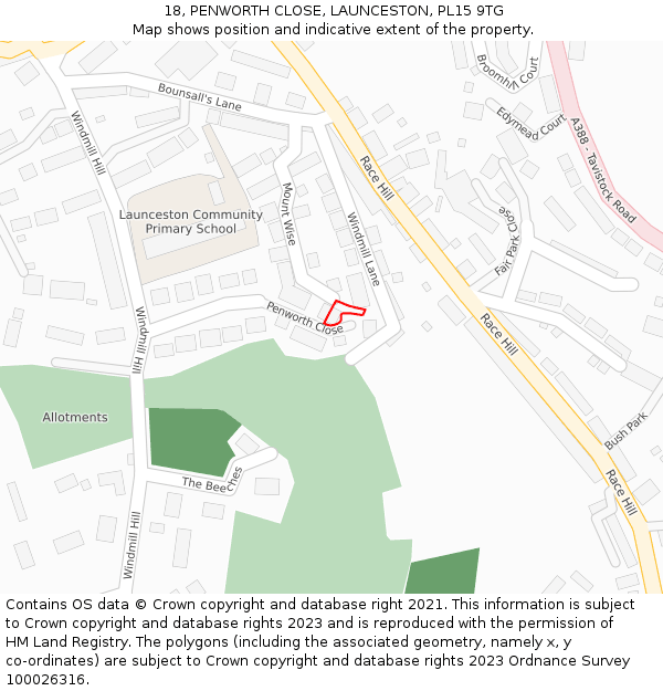 18, PENWORTH CLOSE, LAUNCESTON, PL15 9TG: Location map and indicative extent of plot
