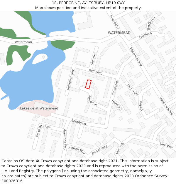 18, PEREGRINE, AYLESBURY, HP19 0WY: Location map and indicative extent of plot