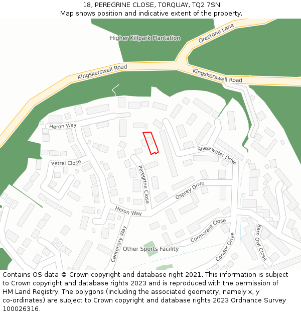 18, PEREGRINE CLOSE, TORQUAY, TQ2 7SN: Location map and indicative extent of plot