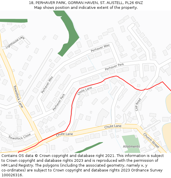 18, PERHAVER PARK, GORRAN HAVEN, ST. AUSTELL, PL26 6NZ: Location map and indicative extent of plot