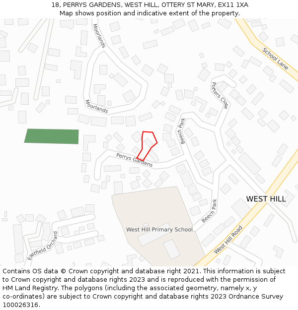 18, PERRYS GARDENS, WEST HILL, OTTERY ST MARY, EX11 1XA: Location map and indicative extent of plot