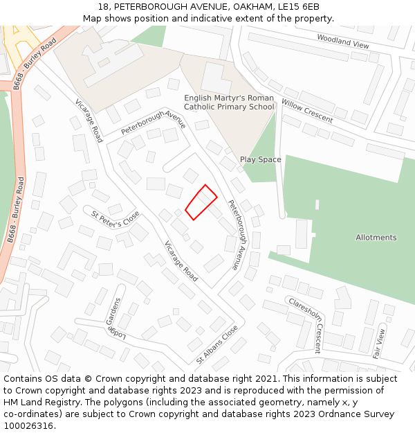18, PETERBOROUGH AVENUE, OAKHAM, LE15 6EB: Location map and indicative extent of plot