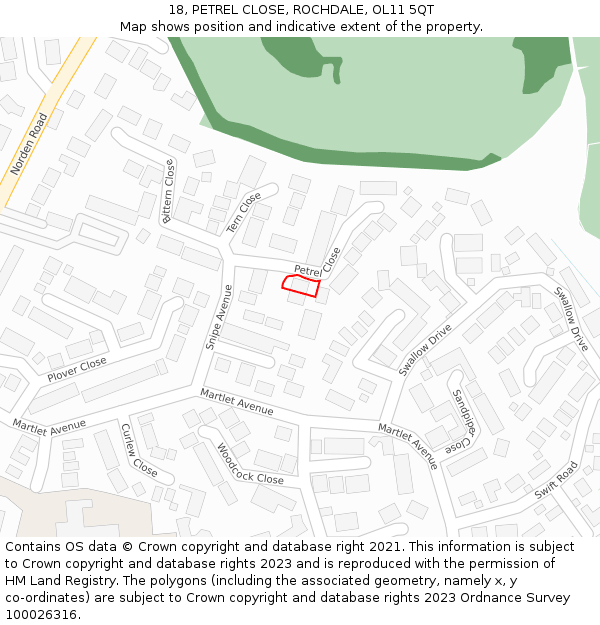 18, PETREL CLOSE, ROCHDALE, OL11 5QT: Location map and indicative extent of plot