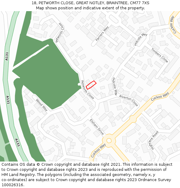 18, PETWORTH CLOSE, GREAT NOTLEY, BRAINTREE, CM77 7XS: Location map and indicative extent of plot