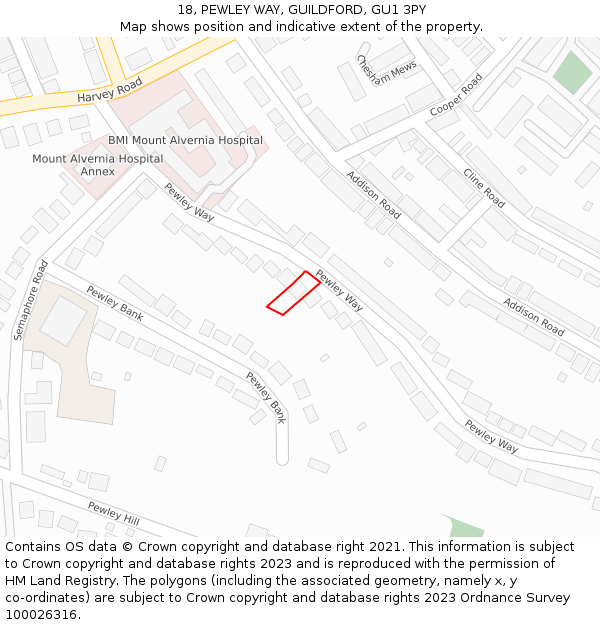 18, PEWLEY WAY, GUILDFORD, GU1 3PY: Location map and indicative extent of plot