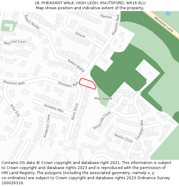 18, PHEASANT WALK, HIGH LEGH, KNUTSFORD, WA16 6LU: Location map and indicative extent of plot