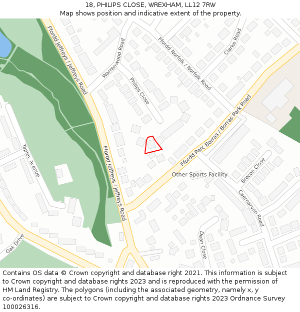 18, PHILIPS CLOSE, WREXHAM, LL12 7RW: Location map and indicative extent of plot