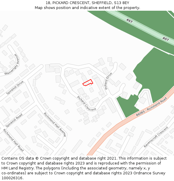 18, PICKARD CRESCENT, SHEFFIELD, S13 8EY: Location map and indicative extent of plot