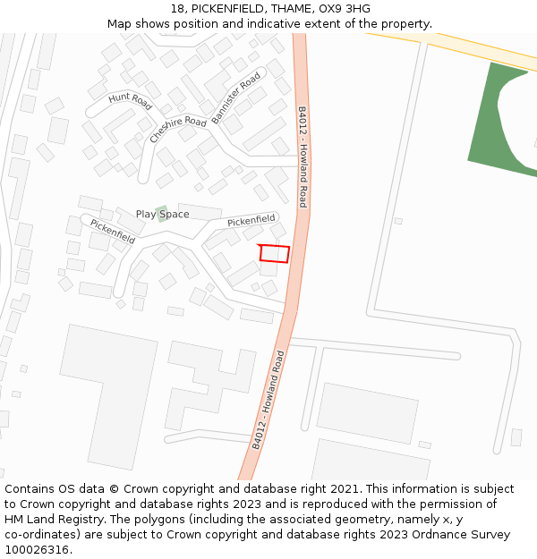 18, PICKENFIELD, THAME, OX9 3HG: Location map and indicative extent of plot