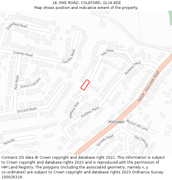 18, PIKE ROAD, COLEFORD, GL16 8DE: Location map and indicative extent of plot