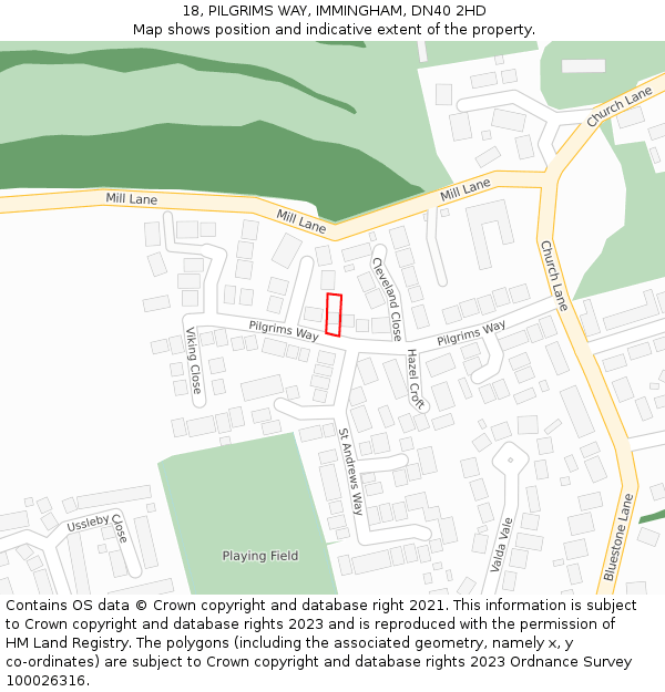 18, PILGRIMS WAY, IMMINGHAM, DN40 2HD: Location map and indicative extent of plot